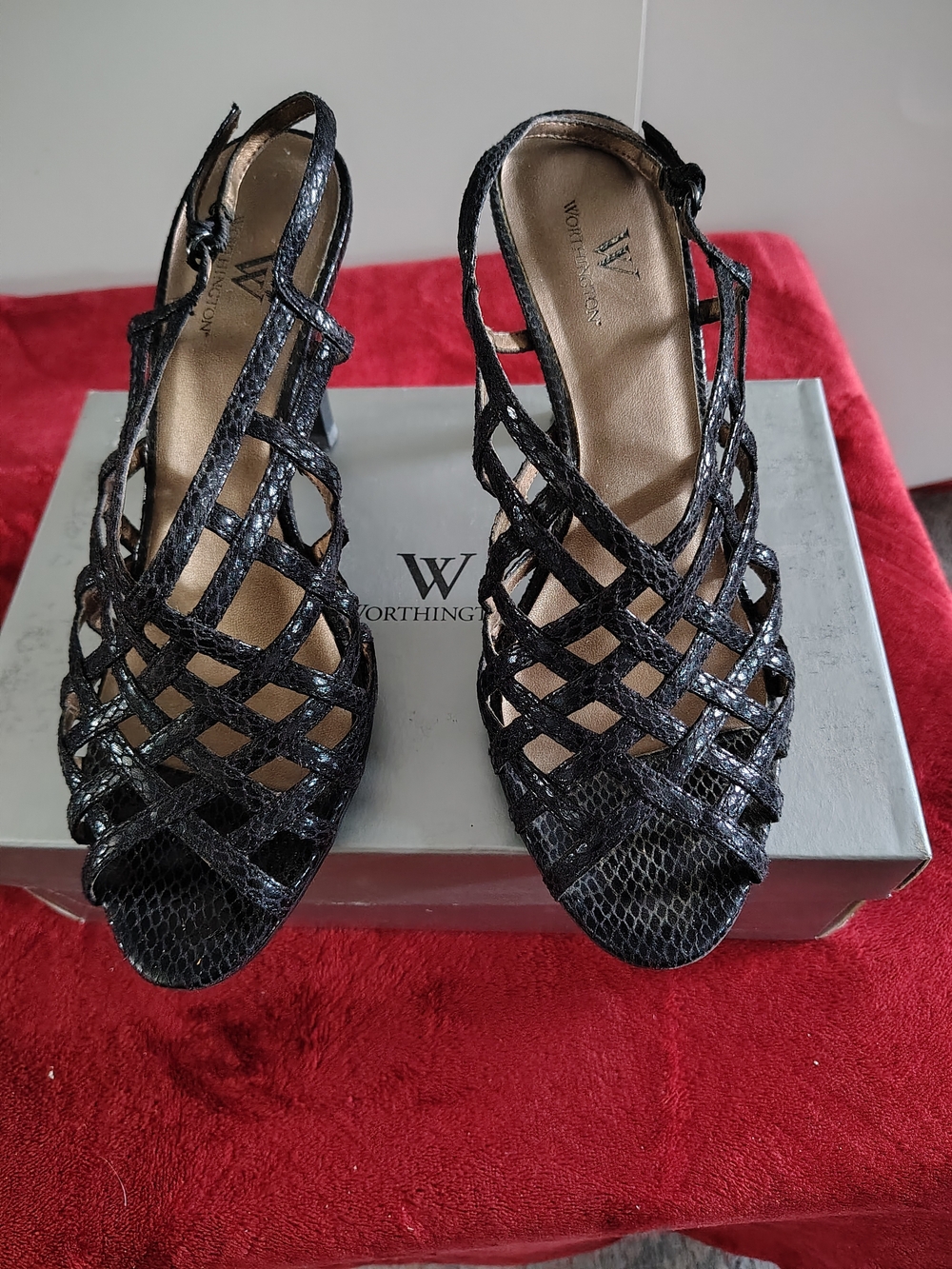 Worthington Black Woven Open-Toe Heels